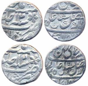 Murshidabad Rupees, in the name of Shah Alam II, with an extra dot below jasmine flower on