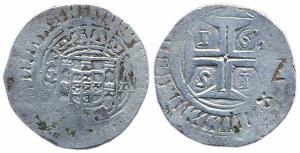 Goa Xerafim 1651 obv: Crown arms divided GA, rev. Numerals of date in angles of cross in c
