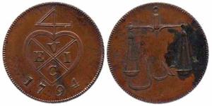 Copper, ½ Pice or 2 Reas, impaired proof, 1794 (KM #192)