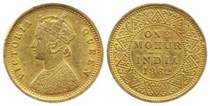 Queen Victoria, Gold Mohur 1862 (KM# 480) rim damaged otherwise good Very Fine