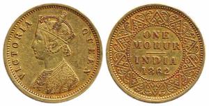 Queen Victoria, Gold Mohur 1862 (KM# 480), ex mount, Fine +