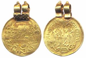 Temple Token, obv: Ram durbar and Hanuman at bottom, rev: Lord Ram & Laxman standing, with