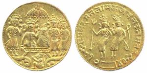 Temple Token, obv: Ram durbar and Hanuman at bottom, rev: Lord Ram & Laxman standing, with