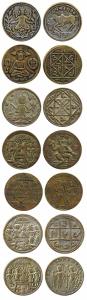 Temple Tokens, Brass and plated, 7 different, Very Fine, scarce,
