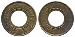 Famine Grain Token, Rupee, Brass, 1874