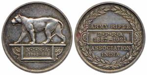 Army Rifle Association India, Medal by J. Pinches, obv: Lioness with N.I.R.A. 1863-86 in a