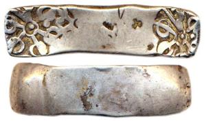 Punch-marked Coins, Gandhara Janapada (6th century BC ), Silver, Bent Bar, 11.28 g. Small 