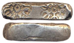 Punch-marked Coins, Gandhara Janapada, Silver, Bent Bar, 11.2 g, mid-sized bar type with t