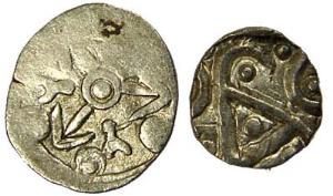 Punch-marked Coins, Babyal Coins, 5th century BC, Silver (2), Double obv type with six-arm