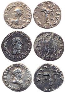 Indo-Greeks, Menander I (c. 155-130 BC), Silver Drachms (3), 2.7 g each, bust on obv and G