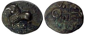 Satavahanas, Satakarni, Bell Metal, 3.7 g, Junnar-Lion type, a lion to left and traces of 