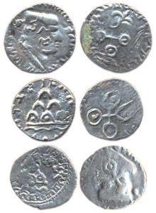 Satavahanas, Gautamiputra Satakarni (c. AD 53-78), Silver (3), Drachms, over-struck on coi
