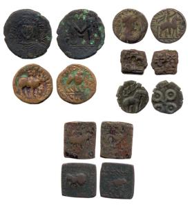 Assorted lot of Ancient coins, Copper (7): Kushanas, Soter Megas; Indo-Greeks (2); Ujjaini