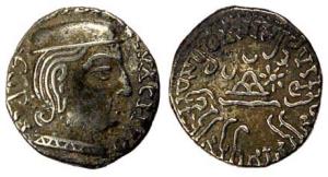 Western Kshatrapas, Prithivisena, son of Rudrasena I, Silver, as Kshatrapa, dated Saka 144