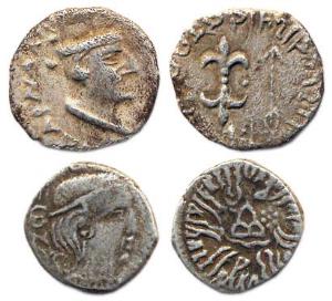 Western Kshatrapas, Silver (2), Drachms, Nahapana & Rudrasena III, undated and Saka 293. B