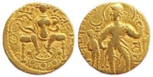 Guptas, Samudragupta (AD 330-380), Gold, Dinar, Battle-Axe type, king standing to left, we