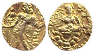 Guptas, Chandragupta II, Gold, Dinar, Archer type, usual bow and arrow in the hands of the