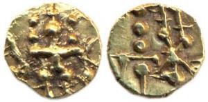 Garuda Fanam, Gold, a flying Garuda on obv. About Extremely Fine, Scarce.