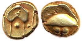 65 Gold, Hudki Pagoda, 3.3 g, Anonymous, Arabic Ain on Obverse (G&G# BJ 45). Very Fine, Sc