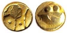 Gold, Hudki ½ Pagoda, 1.7 g, Anonymous, Persina Seen on obverse (G&G BJ50). Very Fine.