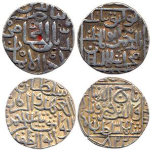 Silver (2), Tanka, Muhammad Shah; Taj-ud-Din Firuz Shah, Ahsanabad Mint, AH 822, Test mark