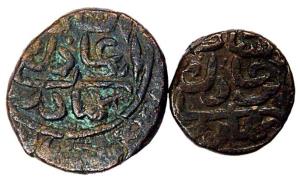 Bahadur Shah (AD 1597-1601), Copper (2), Falus & ½ Falus, as-sultan bahadur shah bin adil 