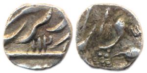 Farrukhsiyar, Silver, 1/16 Rupee, 0.64 g Burhanpur, Dar-us-Sarur Mint, AH 1128. Uncleaned,