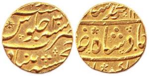 Muhammad Shah (AH 1131-1161; AD 1719-1748), Gold, Mohur, Khujista Bunyad Mint, RY 3 (KM# 4