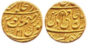 Shah Alam II (AH 1174-1221; AD 1759-1806), Gold, Mohur Shahjahanabad Mint, AH (11)94/21, C
