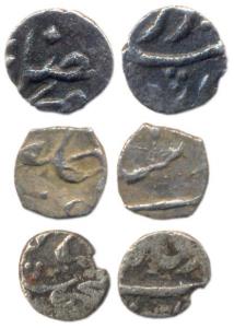 Shah Alam II, Silver (3), 1/8 Rupee, mint names not clear, probably issues of Bengal Presi