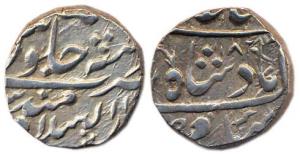 Silver, Rupee, in the name of Shah Alam II, Mandisaur, Dar-us-Salam) mint, AH 1182. Very F
