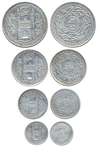 Silver (4), Set of 4: Rupee, 8, 4 and 2 Annas. Machine struck, milled coinage. Very Fine+.