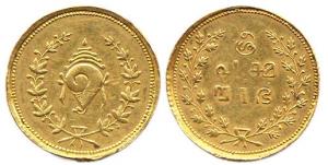 Double Pagoda, Tulabharam issue, Gold, ND, 1870-1931 issue (KM# M12). Edge slightly damage
