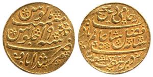 Gold, Mohur, Murshidabad Mint, in the name of Shah Alam II, AH 1202/19, milled edge. About
