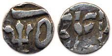 Silver, 1/16 Rupee or 1 Anna, in the name of Shah Alam II, Azimabad Mint, RY 5. Obv is sli