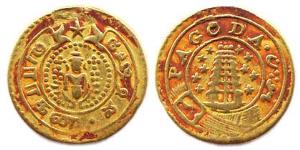 Gold, Pagoda, ND, 1808-1815 issue (KM# 356). Mount removed otherwise Very Fine+, Scarce.