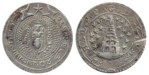 Silver, ½ Pagoda, Vishnu standing type, empty buckle type, 1808 issue (KM# 350). Uncleaned