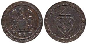 Copper, 1/96 Rupee (1/2 Dub), 1794 (KM# 392). About Very Fine, Scarce.