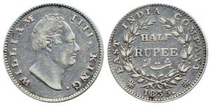 William IV, Silver, ½ Rupee, 1835. About Very Fine, Scarce.