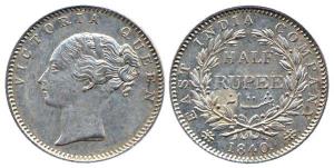 Victoria Queen, Silver, ½ Rupee, Continuous Legend type, 1840. About UNC, Scarce.