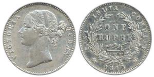 Victoria Queen, Silver, Rupee, Divided Legend type, 1840, with unusual initials at the tru