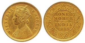 Victoria Empress, Gold, Mohur, 1885. Minute test filings on the edge otherwise About Extre