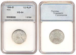 Victoria Empress, Silver, ½ Rupee, 1899, Bombay Mint. MS-64 Grade, packed in plastic case 