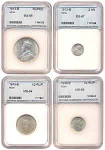 George V, Silver (2), Rupee and 2 Annas, 1913 and 1912, both Bombay Mint, MS-65 and MS-67 