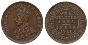 George V, Copper, ¼ Anna, Pig issue, 1911. About Very Fine, Scarce.