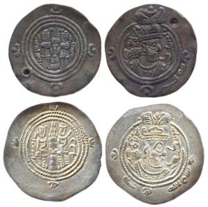 Sassanians, Silver (2), bust of the King on obv and Fire-Altar with attendants on both the