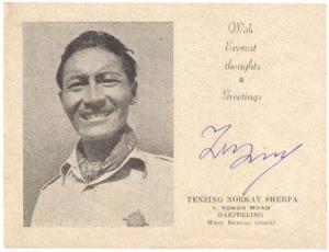 Autograph of Sherpa Tenzing Norkay (2), on paper with his photograph & his address in Darj