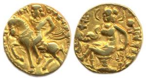 Chandragupta II (c. AD 380-414), Gold, Dinar (7.64 g), Horseman type, king on horse facing
