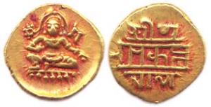 Vijayanagara Empire, Krishna Raja Deva, Gold, ½ Pagoda, Bala-Krishna type with Krishna as 