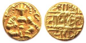 Nayakas of Chitradurga, Gold Pagoda, Laddu-Gopala type. About Extremely Fine on obv, weak 
